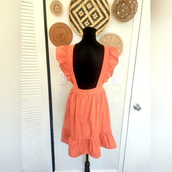 Orange Mini Dress With Ruffles Flutter Sleeves - Picture 6 of 7